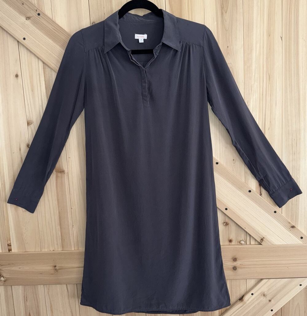 Cuyana 100% Silk Slate Gray Long Sleeve Quiet Luxury Washable Shirt Dress Sz S